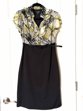 Voir Voir Black and Yellow Ruffle-Front Midi Dress